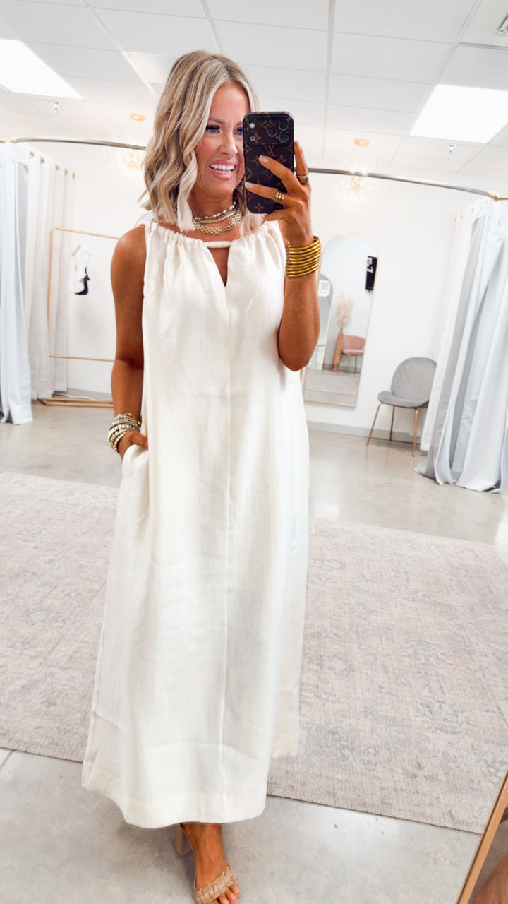 Halter Tie Back Dress-Ivory