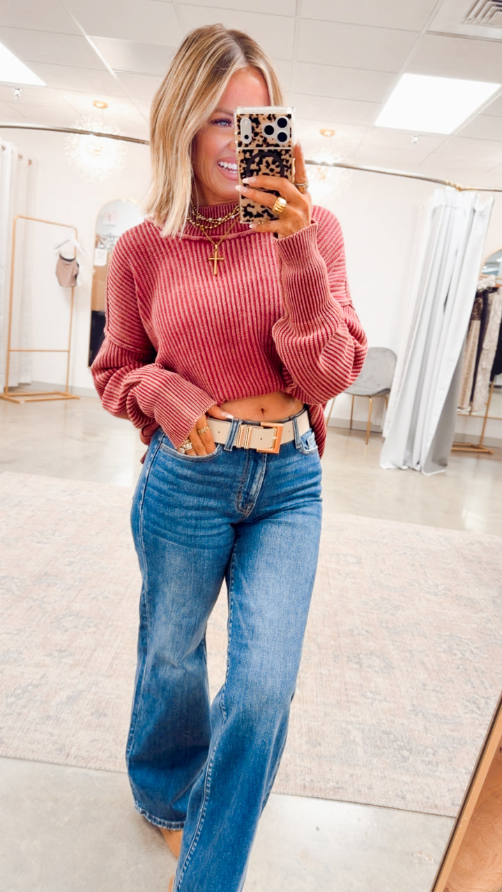 Breezy Cropped Sweater- Cabernet