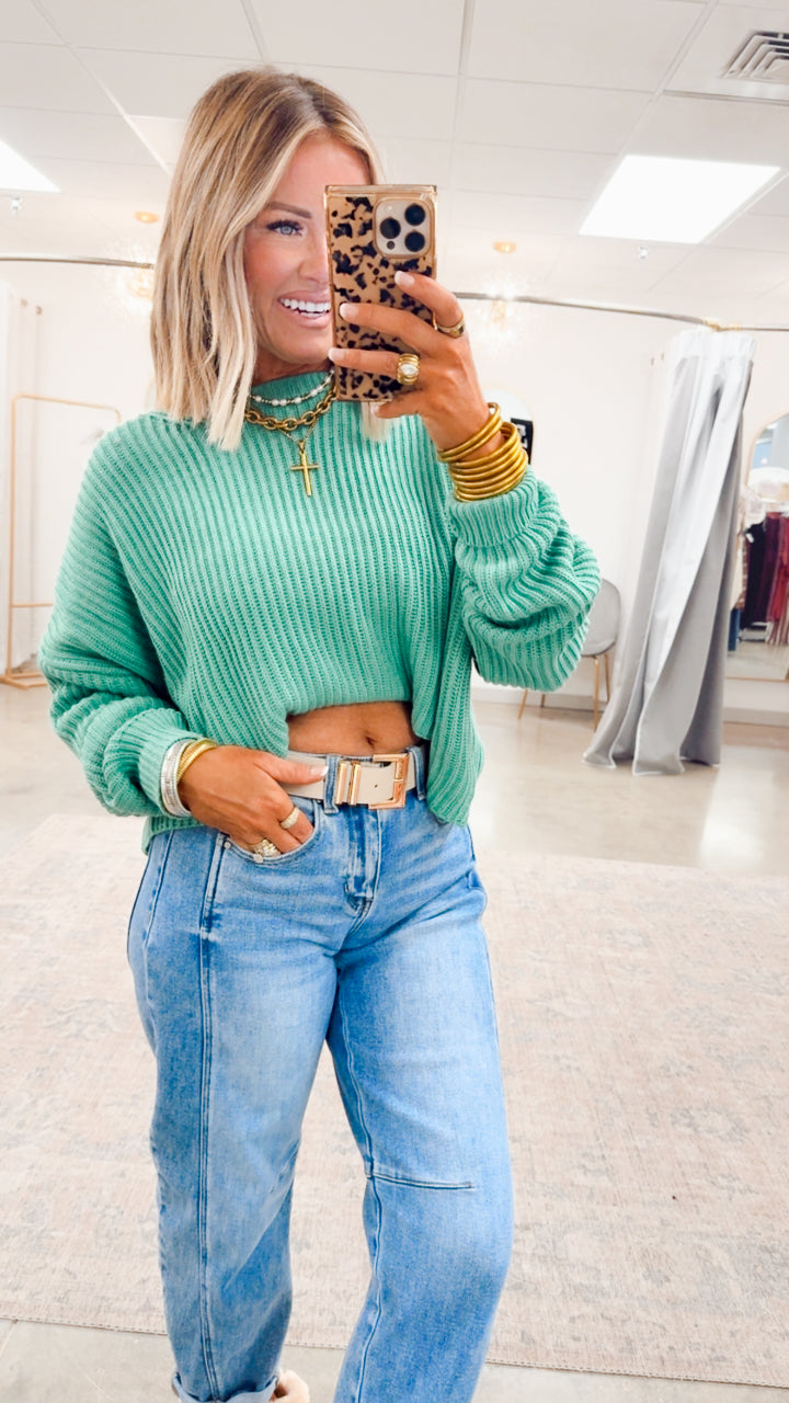 Remi Cropped Sweater-Emerald