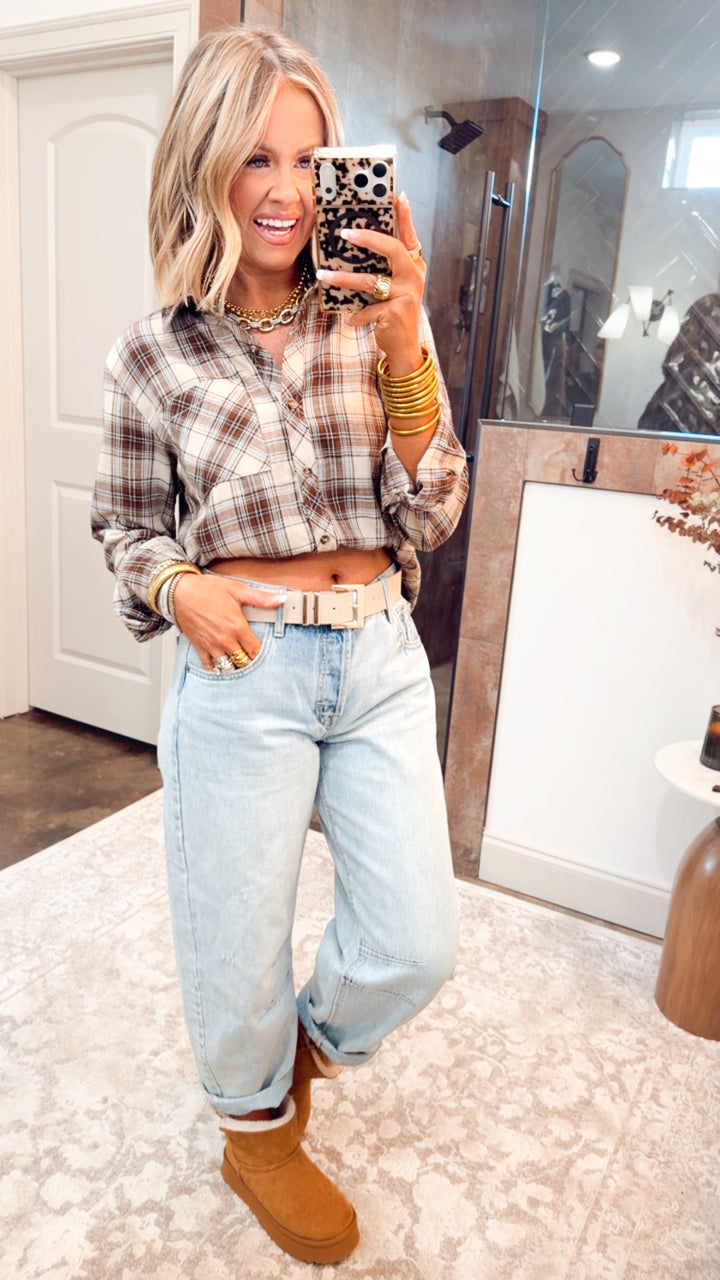 Brown Mixed Plaid Top