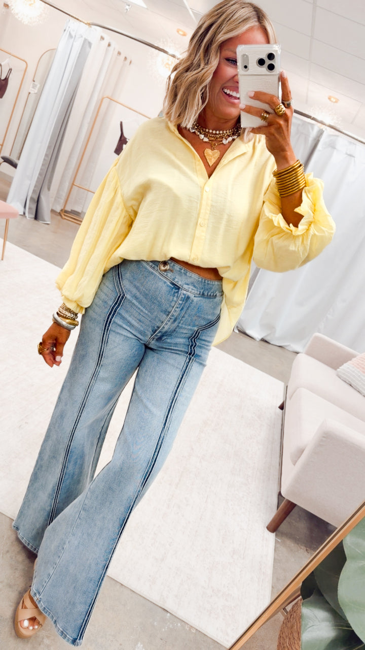 The Lucia Puff Sleeve Blouse-Yellow