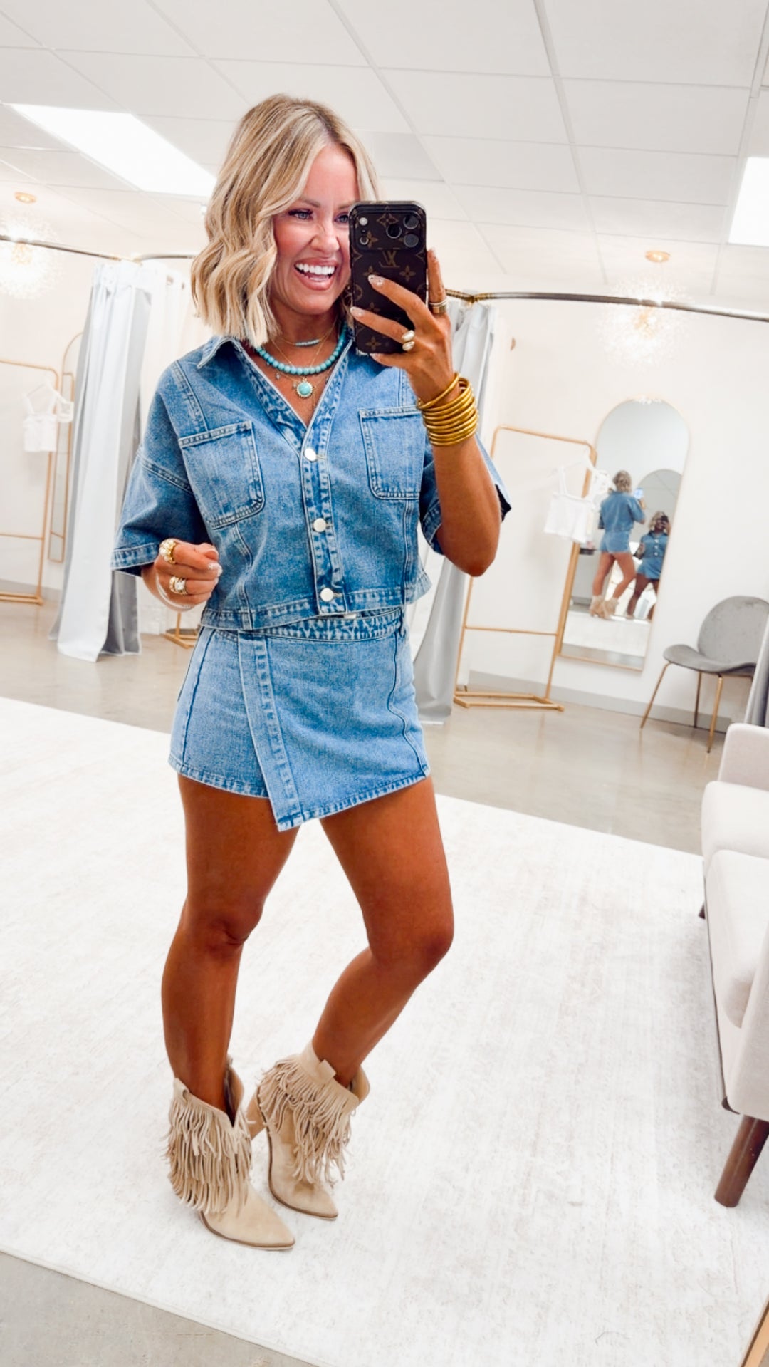 The Dolly Denim Wrap Skort Set