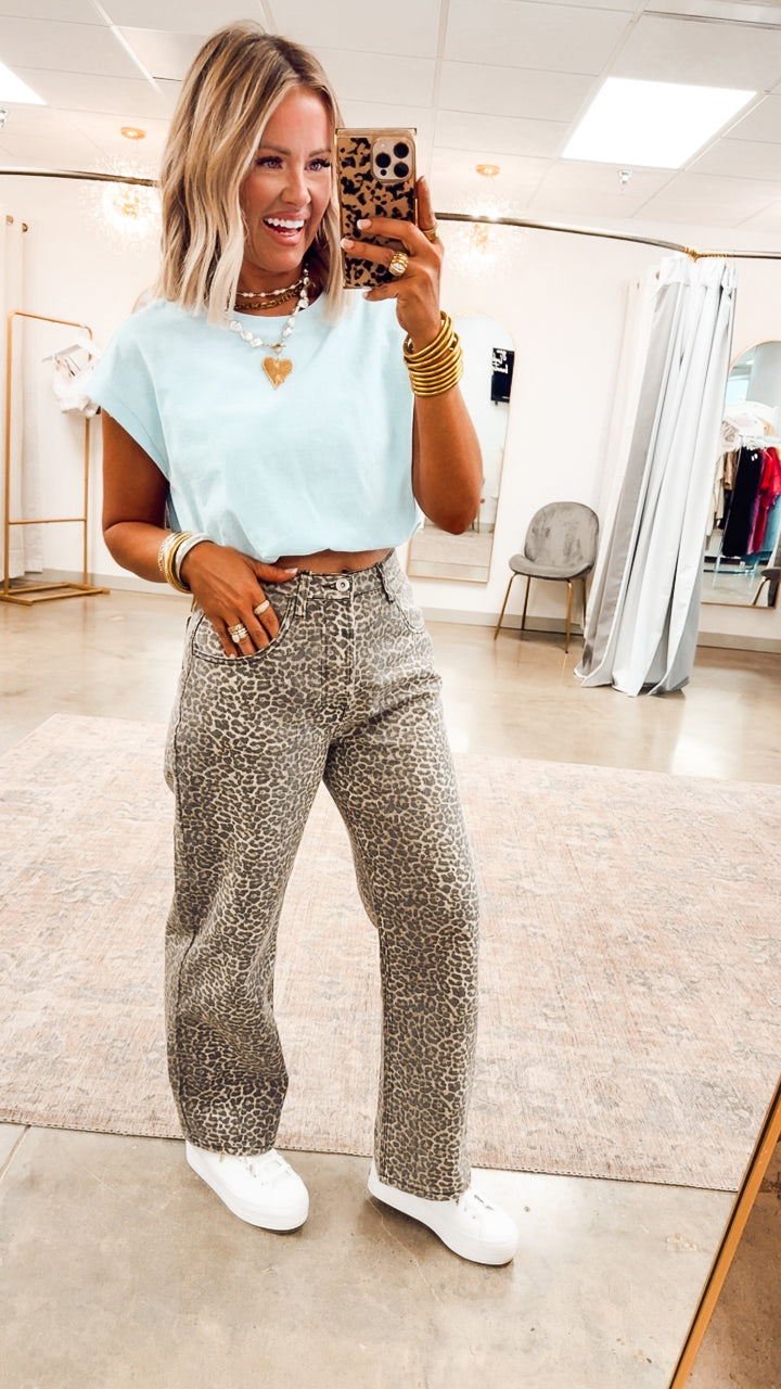 Emma Loose Fit Bubble Hem Top-Blue