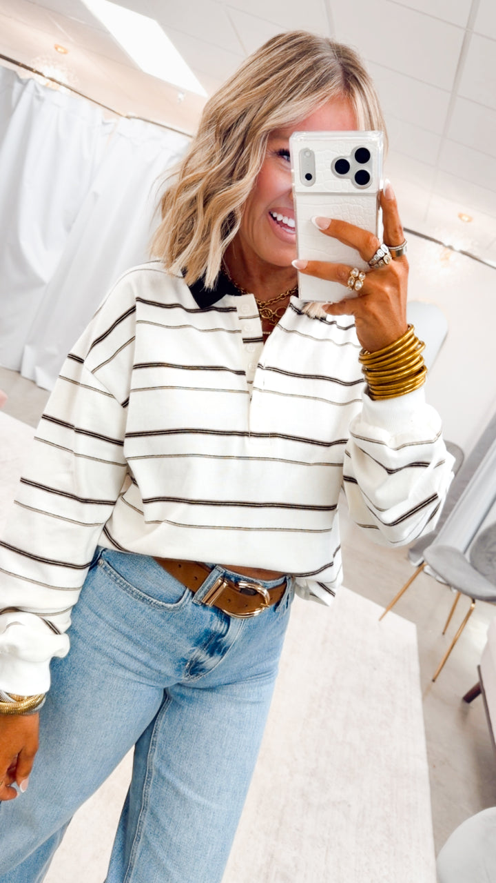 The Oxford Stripe Top-Ecru