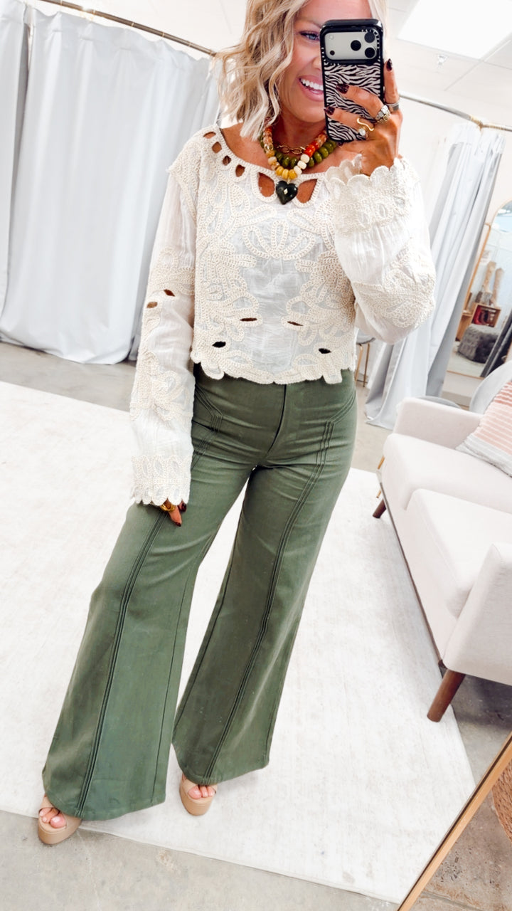 Katherine High Waisted Wide Leg Jean-Olive