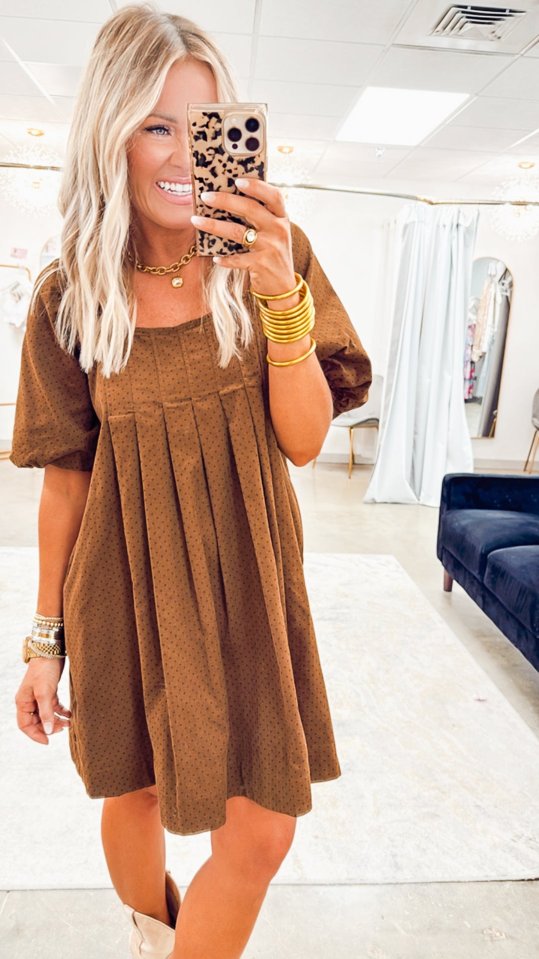 Polka Dot Pleated Mini Dress
