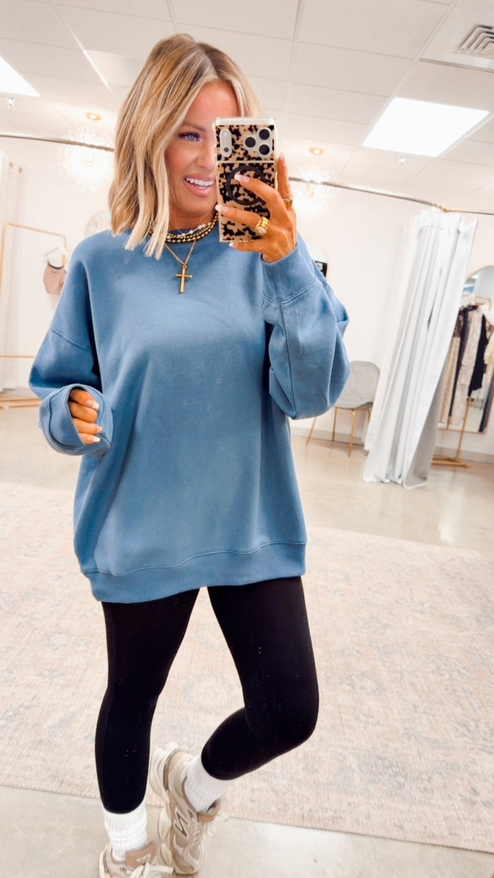 The Classic Crew Pullover-Dusty Blue