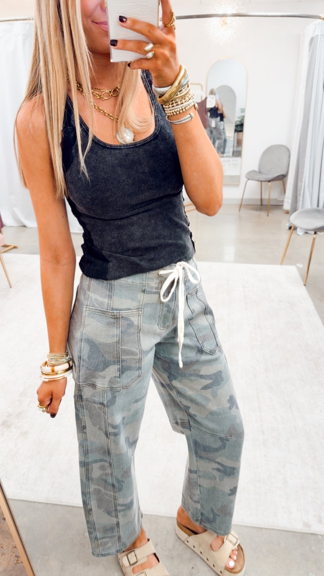 Lace Crush Tank Top-Black