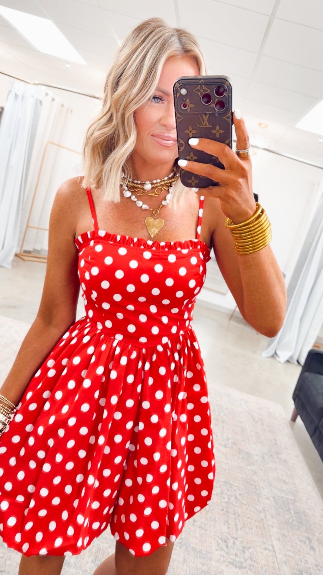 The Sweetheart Dot Mini Dress-Red/White