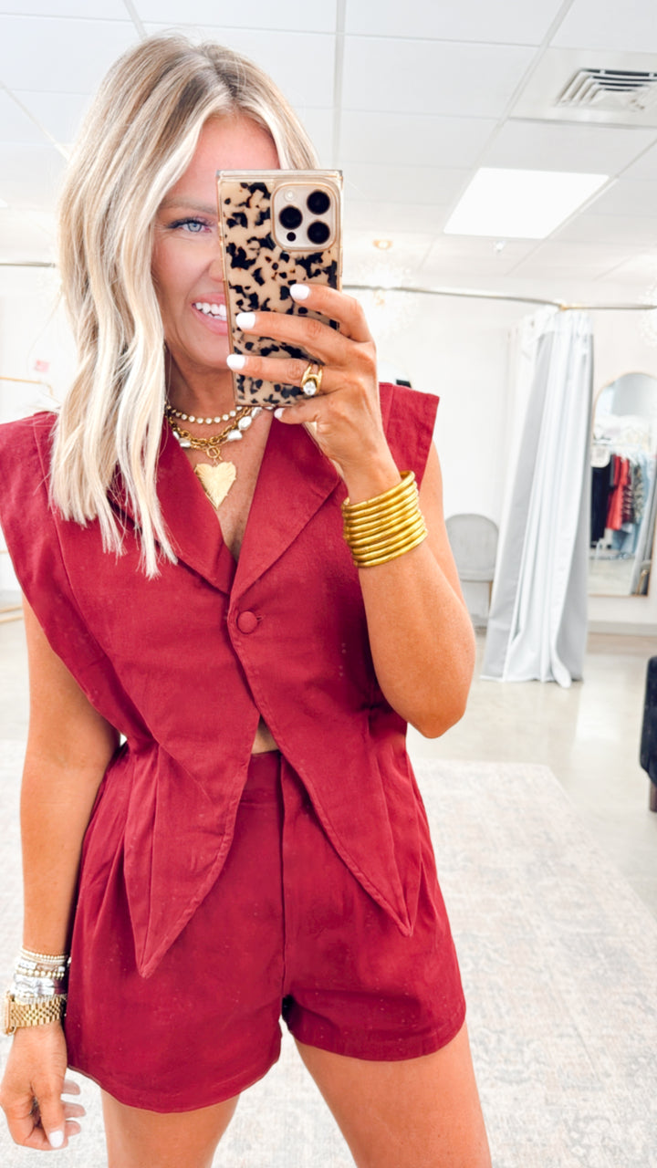 Jagger Denim Romper-Maroon
