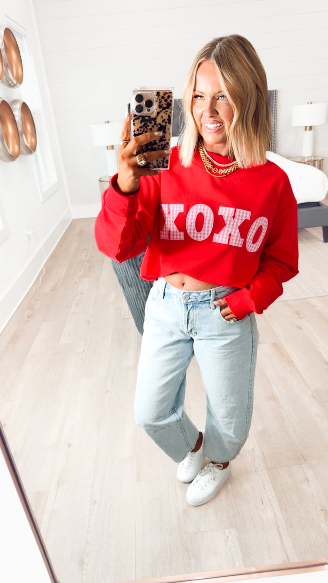 XOXO Mock Neck Sweatshirt-Red