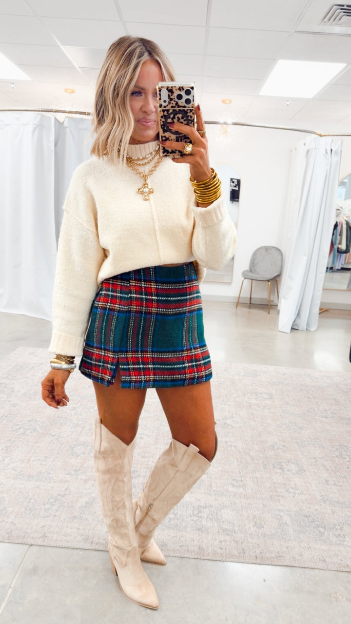 Merry Plaid Skort-Green