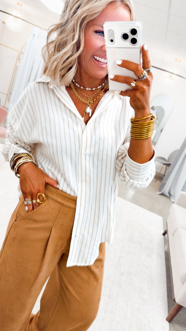 The Estella Suede Pants-Latte
