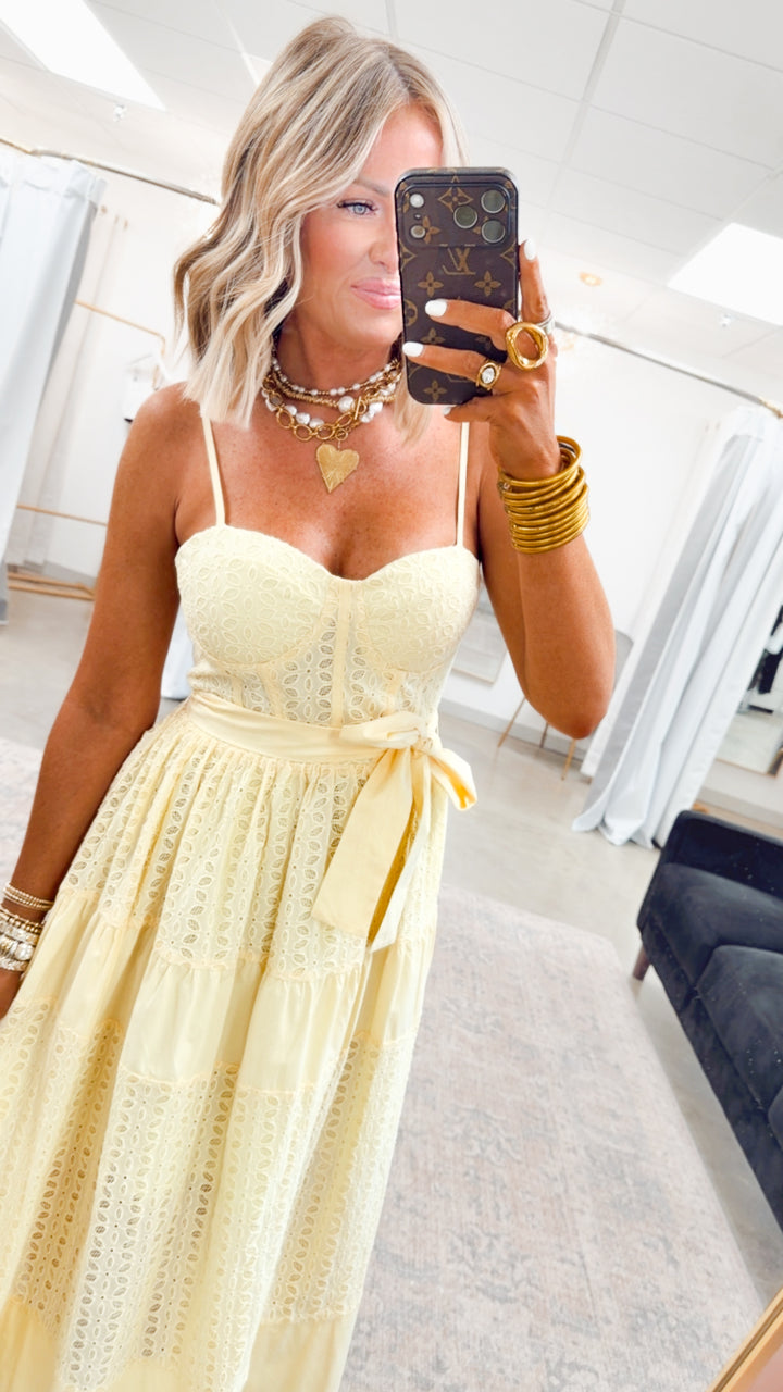The Sunshine Lace Midi-Lemon Yellow