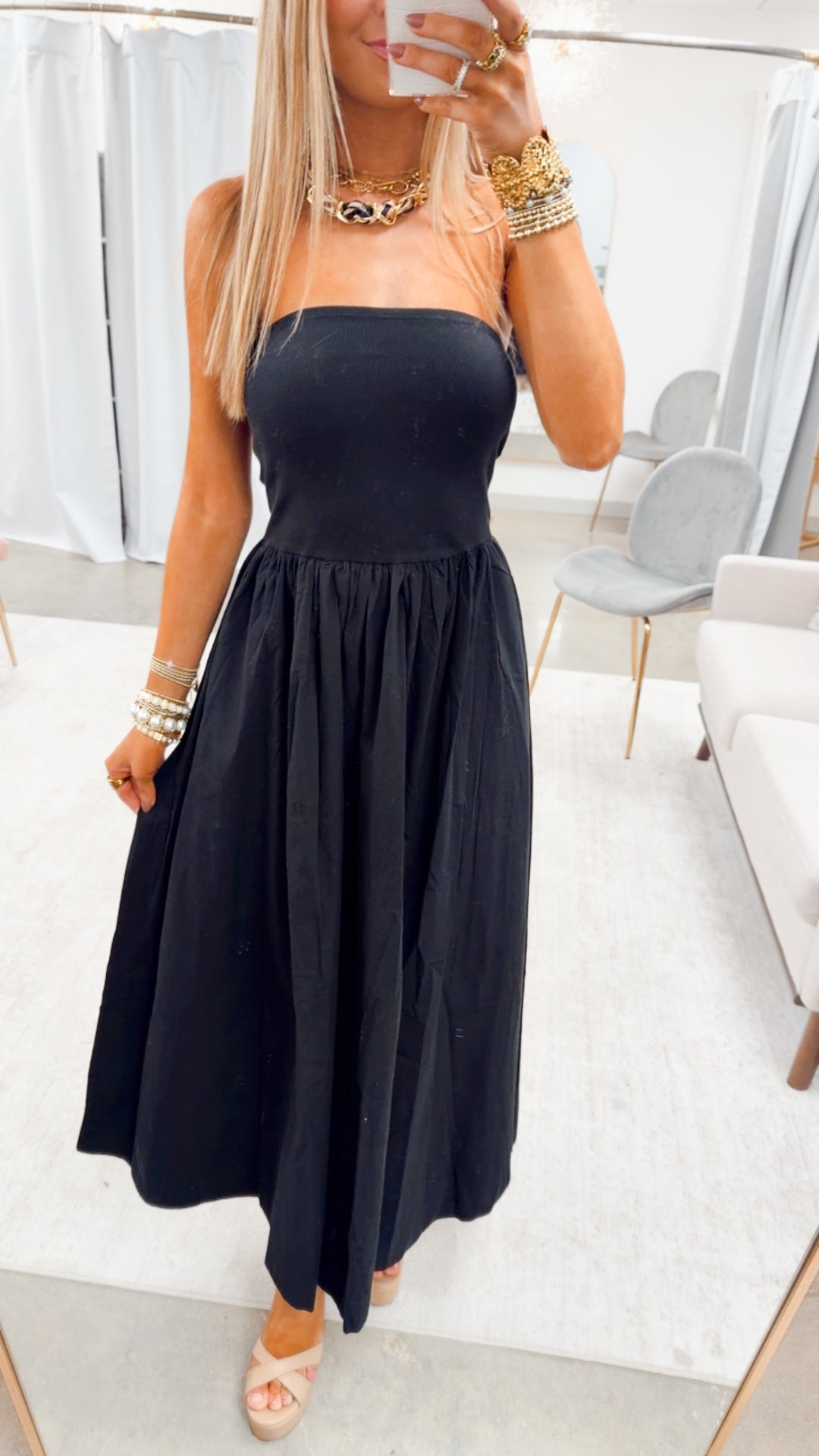 The Tidal Breeze Midi Dress-Black