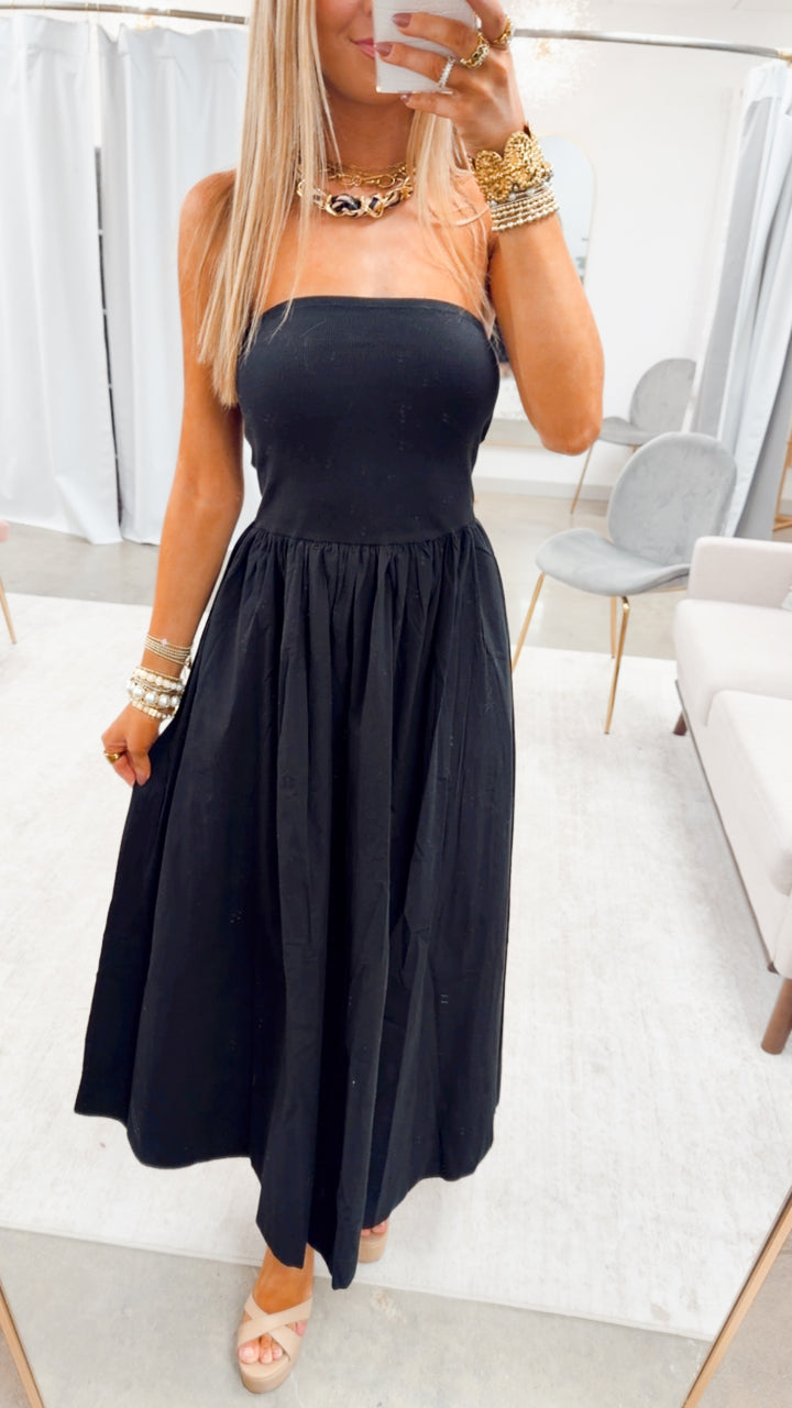 The Tidal Breeze Midi Dress-Black