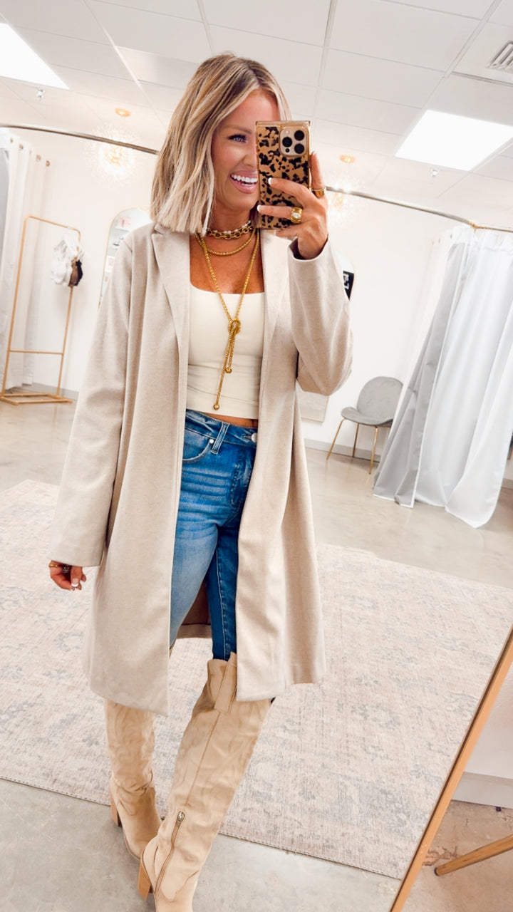 Oatmeal Chic Open Front Coat