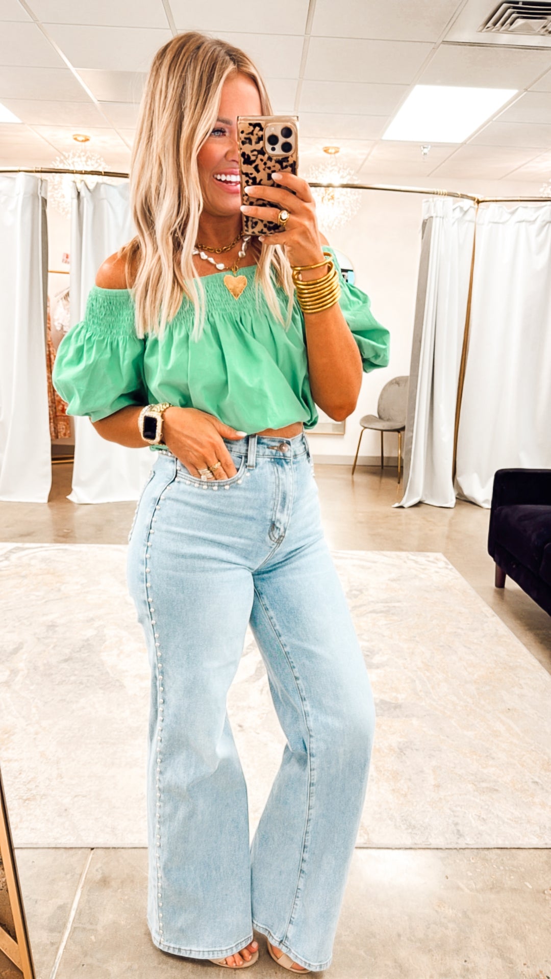 Catalina Off-the-shoulder Blouse-Green
