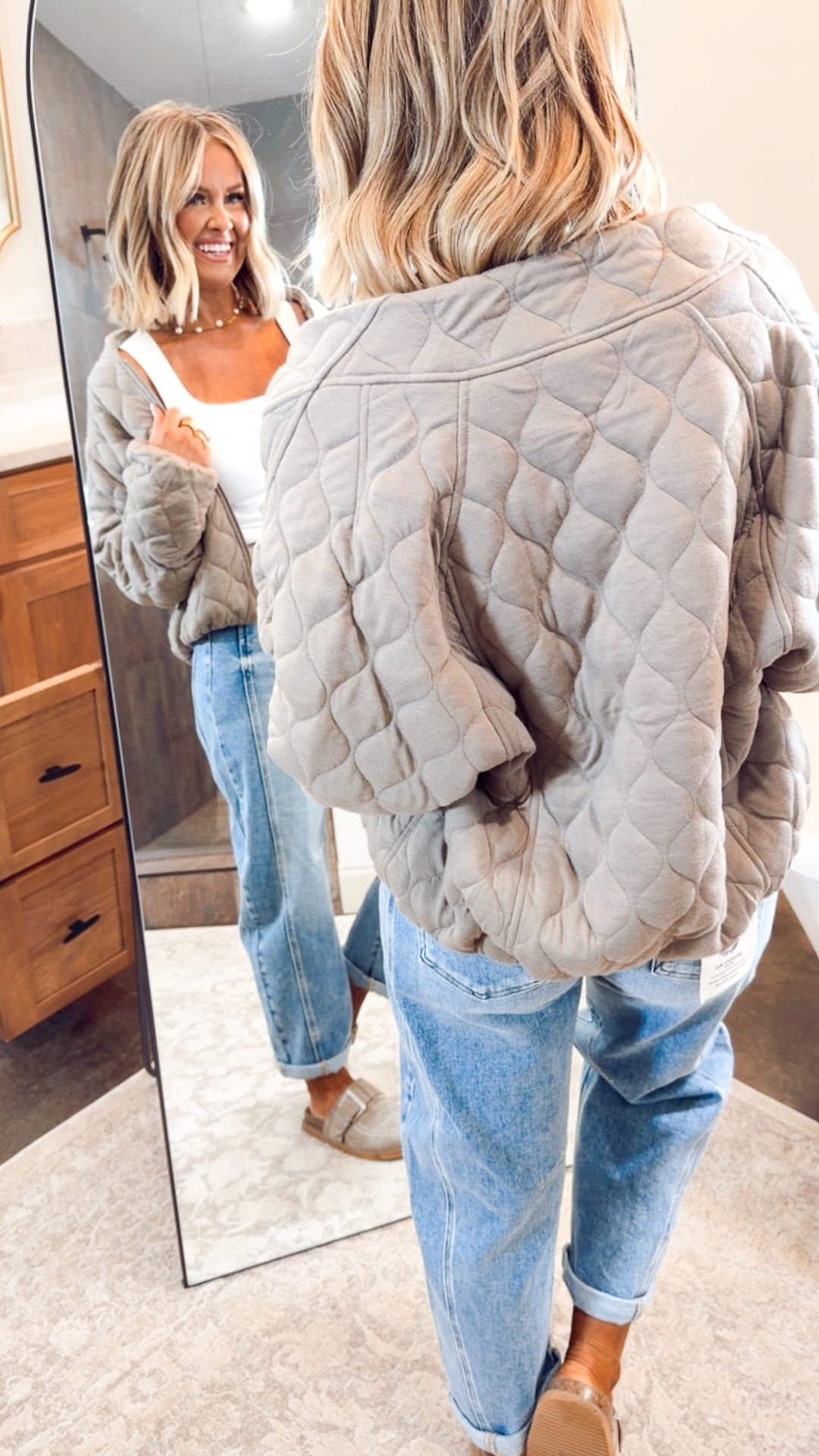 Naomi Quilted Bomber Jacket-Dk Taupe