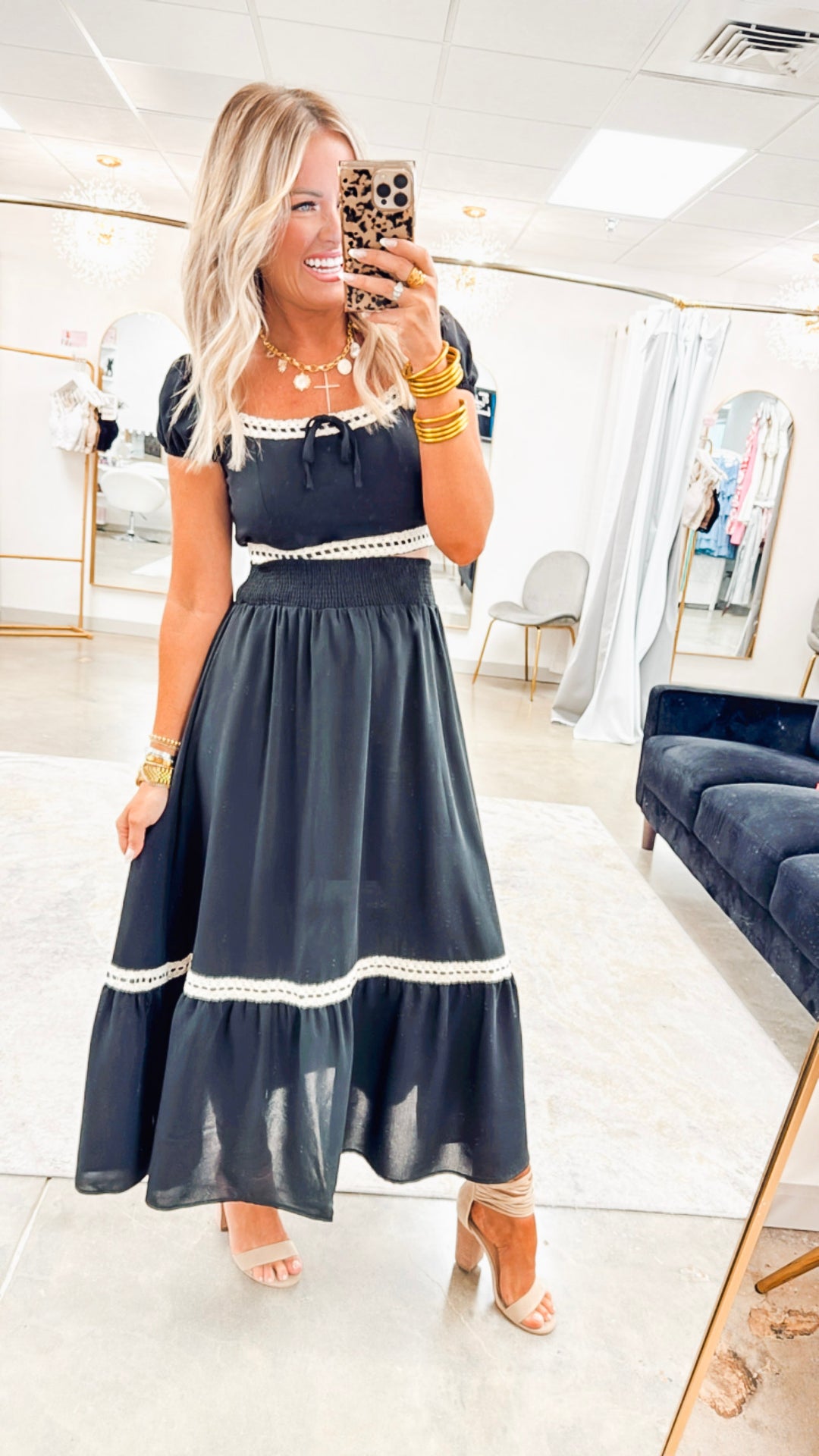 Contrast Lace Trim Crop & Midi Skirt Set