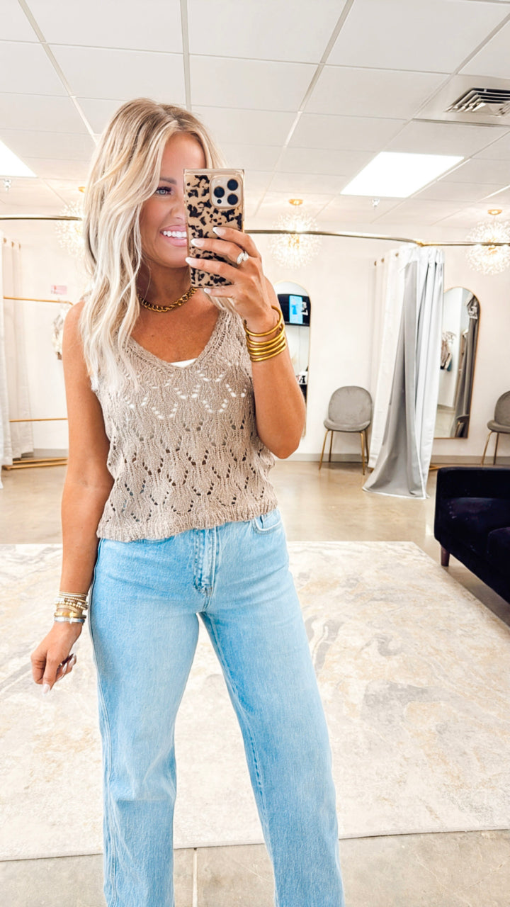 Delicate Pointelle Crochet Tank Mocha