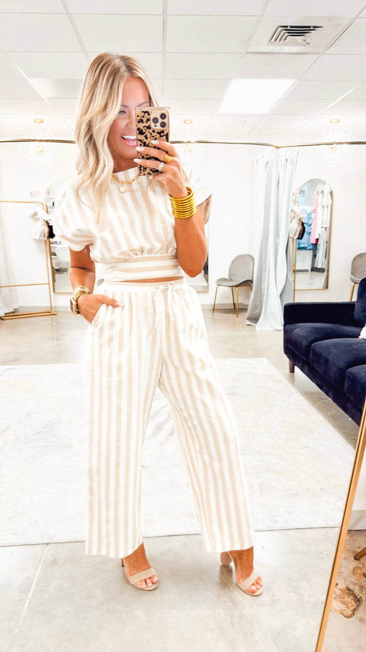 The Isle Wrap Top & Pants Set- Taupe
