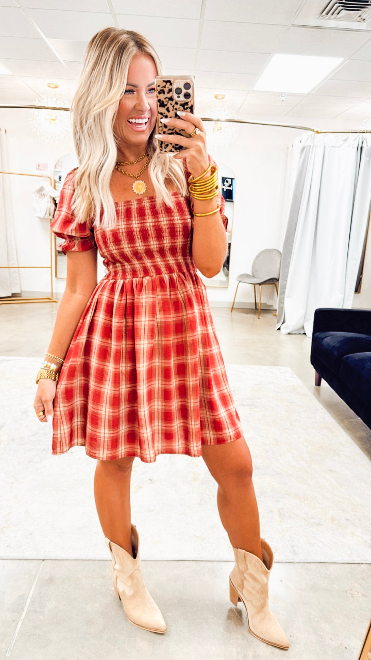 Plaid Smocked Puff Sleeve Mini Dress – Sparkle Tallahassee