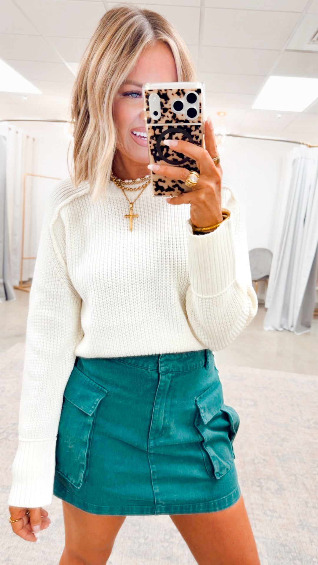 Mineral Washed Cargo Mini Skirt-Green