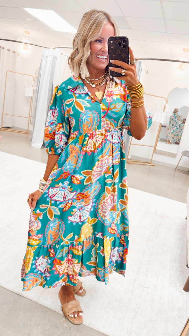 The Vespera Paisley Midi Dress