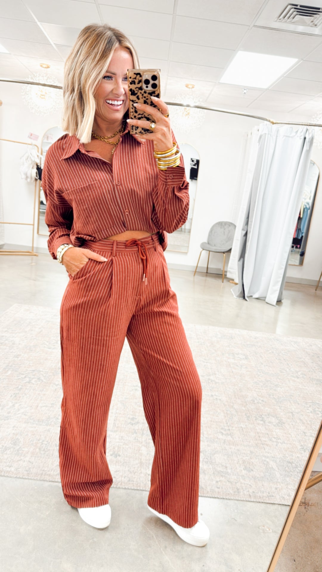Lexi Pinstripe Top & Pants Set-Burgundy