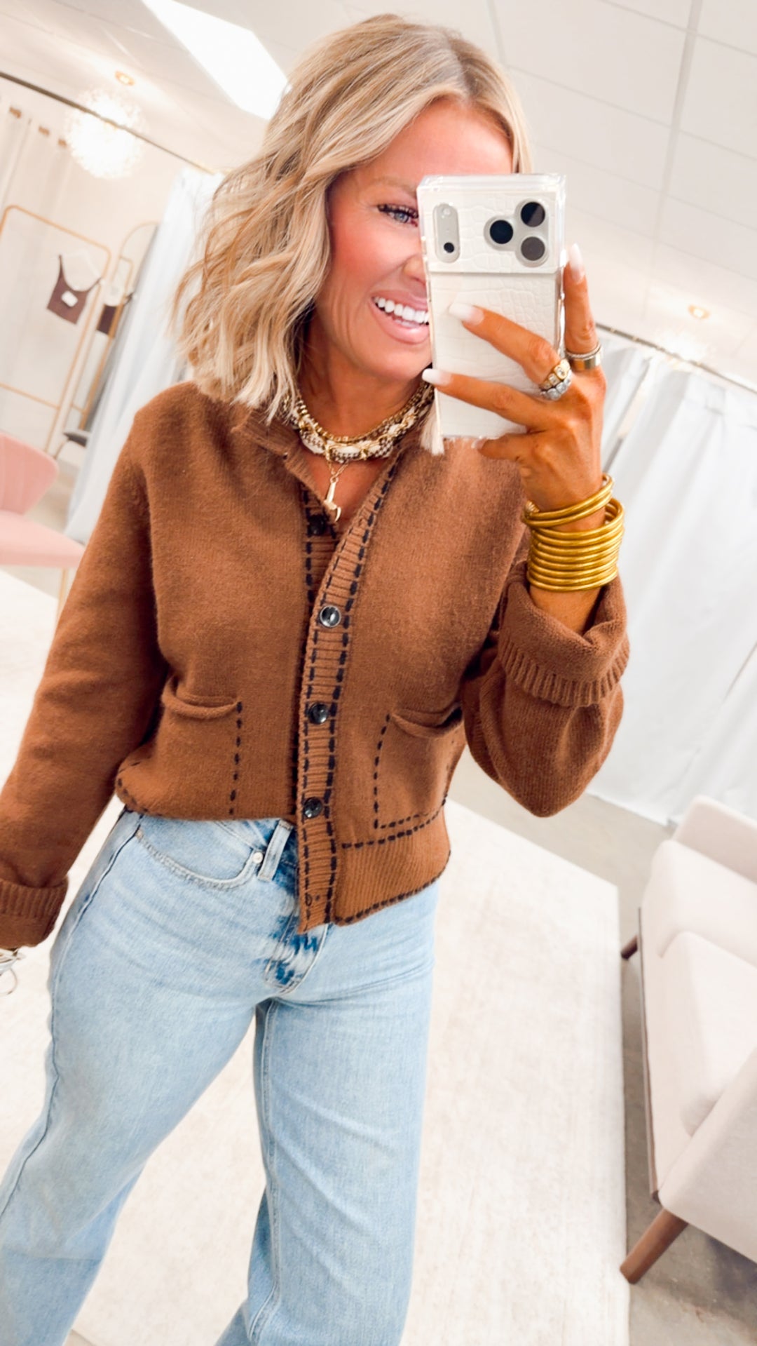 Charmed Stitches Cardigan-Brown