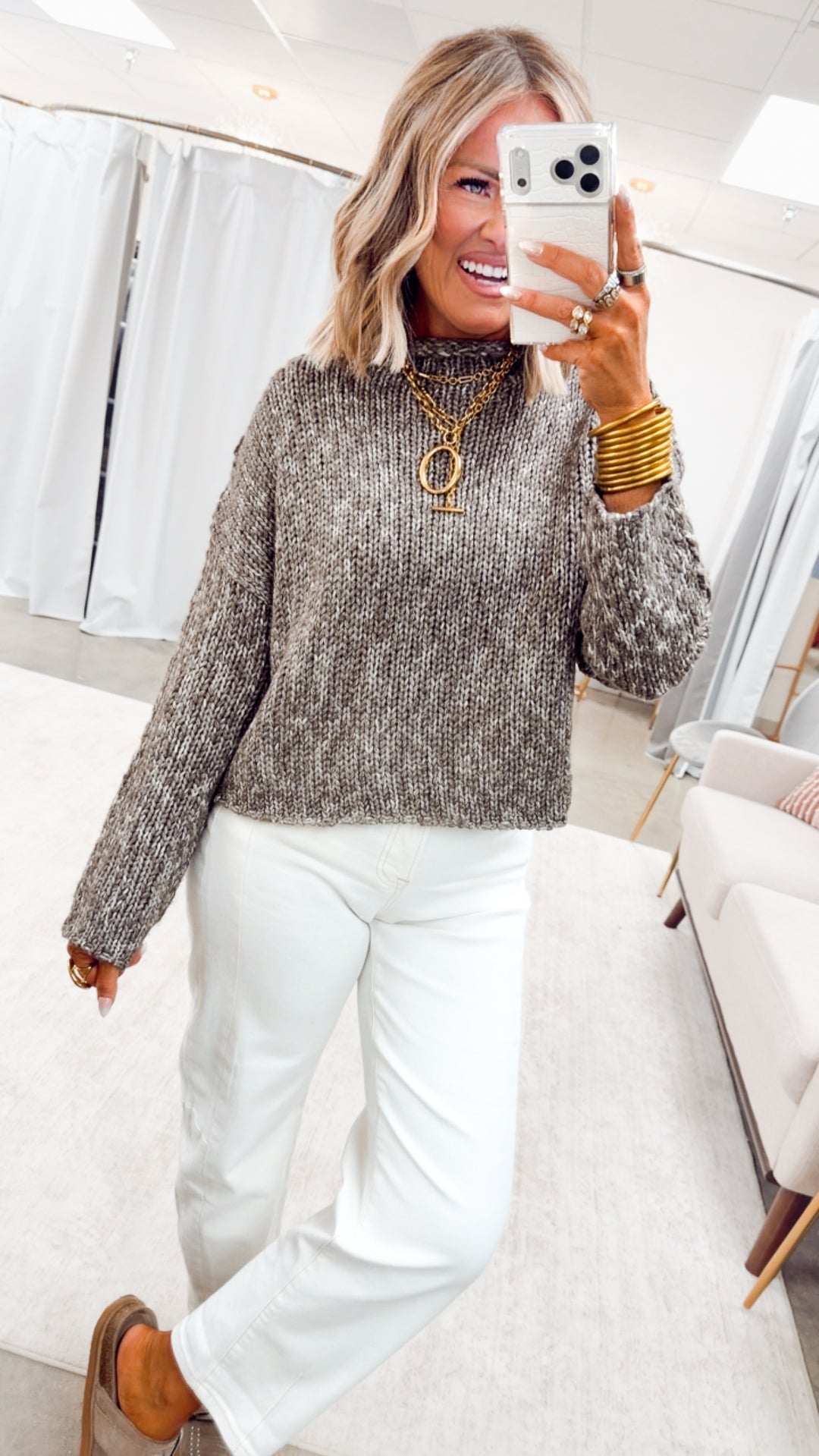 The Cozy Charm Sweater Top-Charcoal