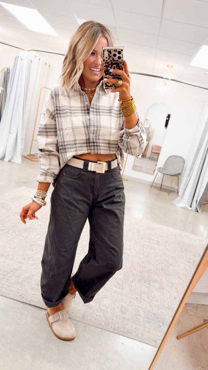 The Briggs Flannel Top-Khaki
