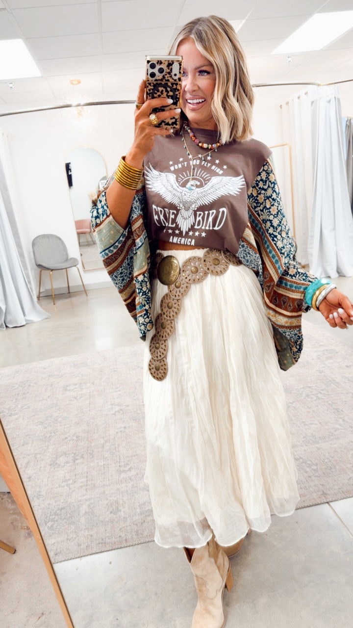 Free Bird Eagle Kantha Top-Brown