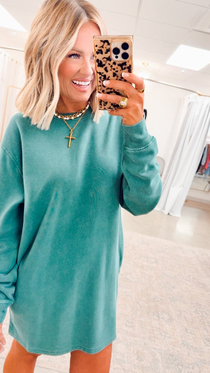 Mila Sweatshirt Dress-Dark Green