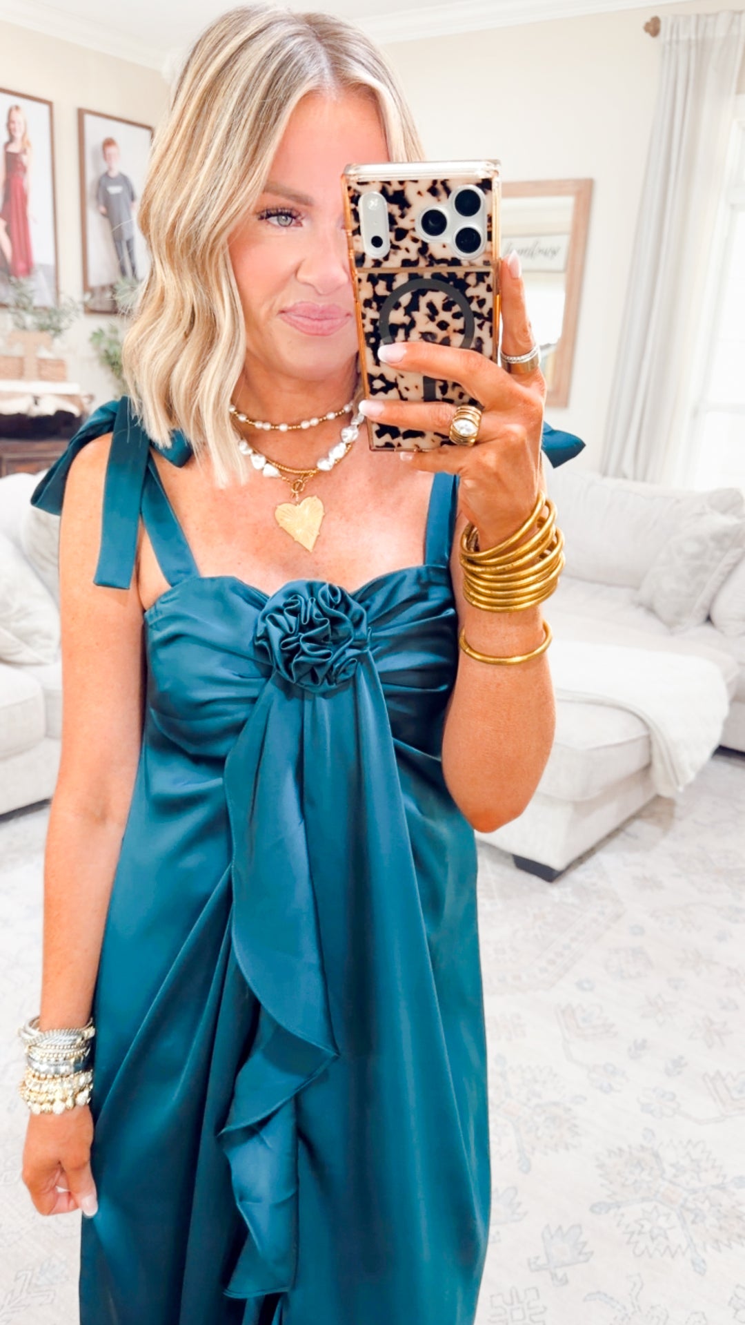 Amara Cascading Ruffle Dress-Teal Green