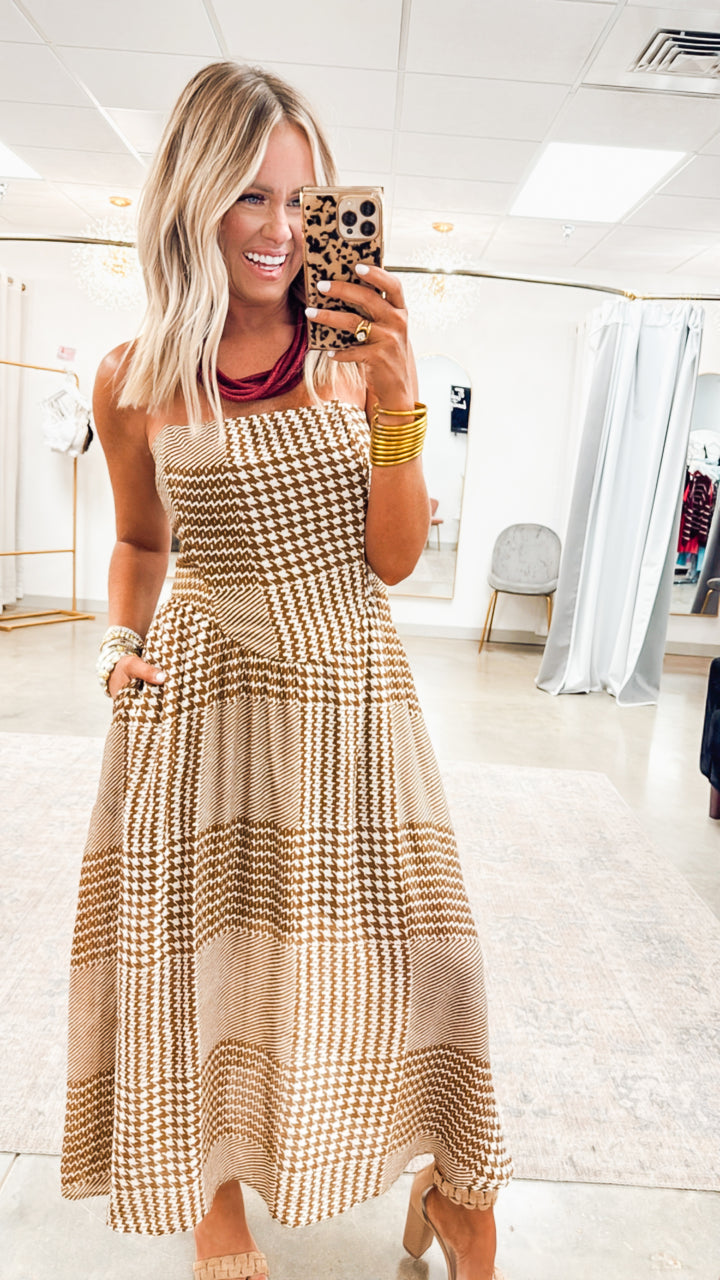 Gingham Print Midi Dress