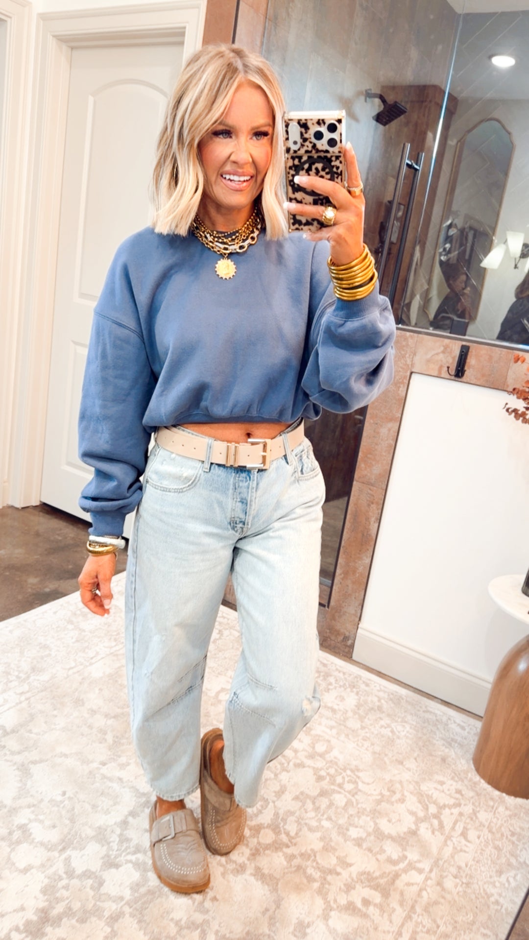 Sara Cropped Sweatshirt-Navy