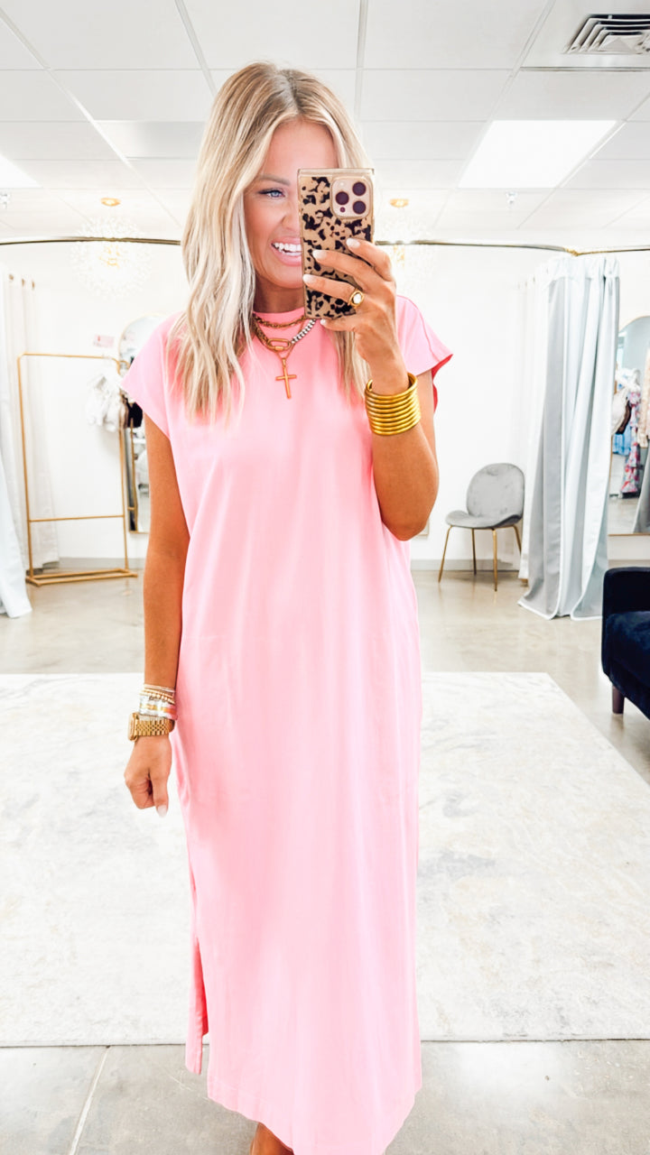 Oversized Maxi T-Shirt Dress-Pink
