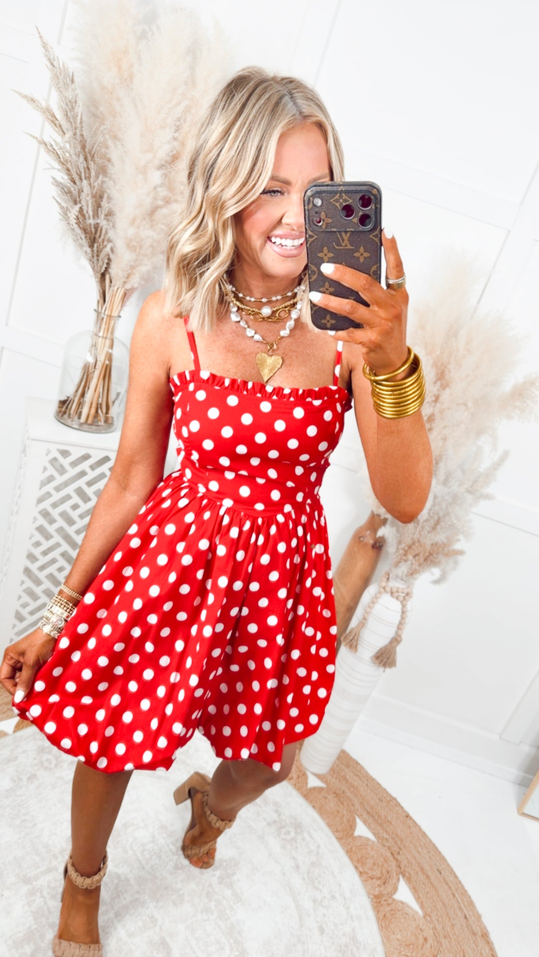 The Sweetheart Dot Mini Dress-Red/White