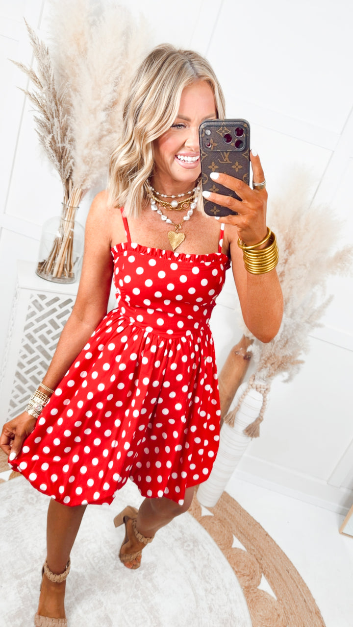 The Sweetheart Dot Mini Dress-Red/White