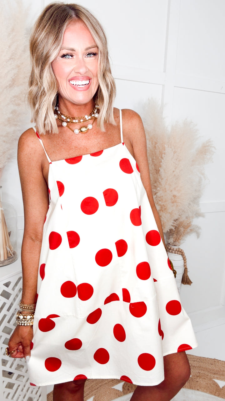 The Poppy Dot Dress-Cream/Red