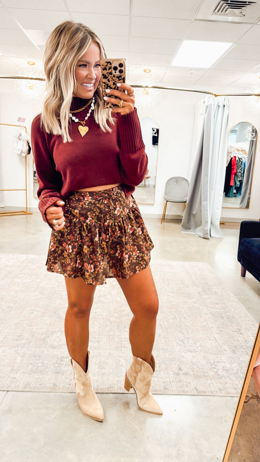 Audrey Cropped Sweater-Red Wood
