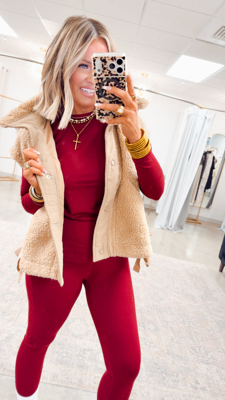 Laken Round Neck Top-Dark Burgundy