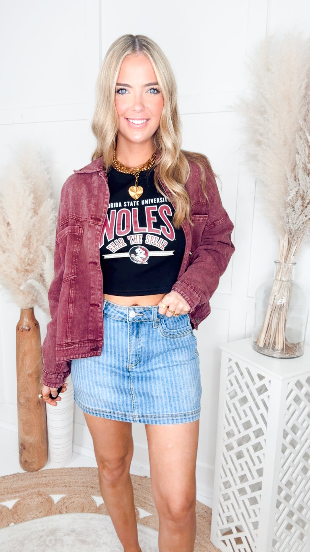 Noles Ribbed Cropped Tank-Black