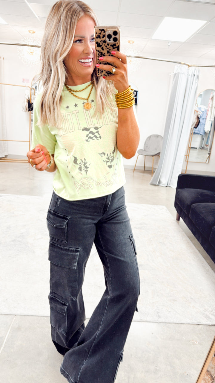 Charcoal Couture-High Rise Cargo Jeans