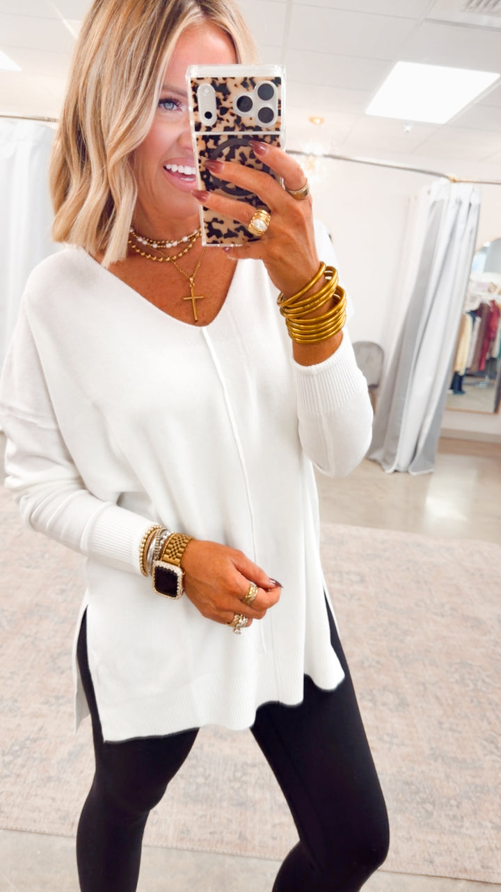 The Laramie Hi-Low Sweater-Ivory