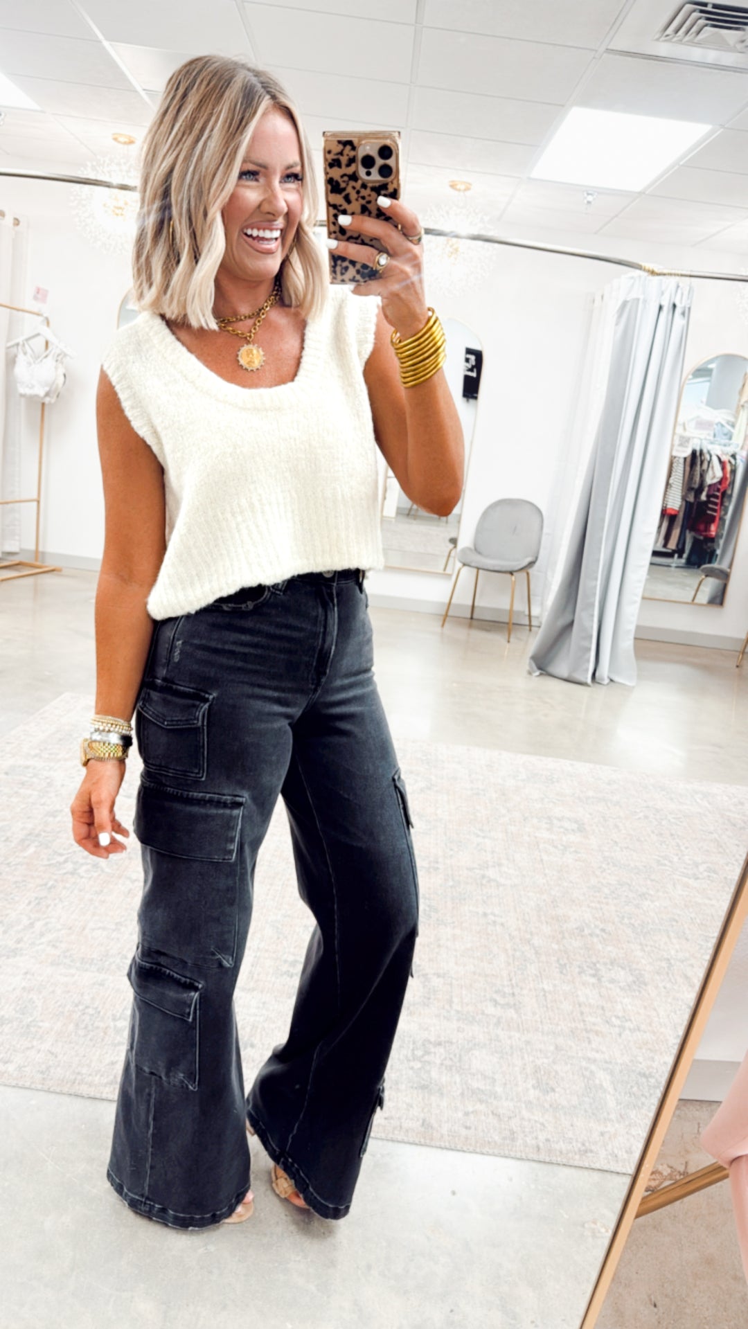 Charcoal Couture-High Rise Cargo Jeans