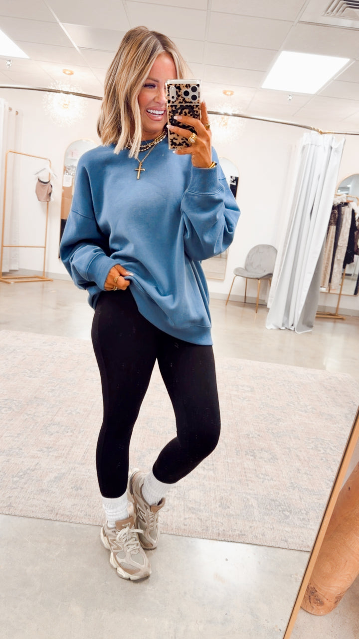 The Classic Crew Pullover-Dusty Blue