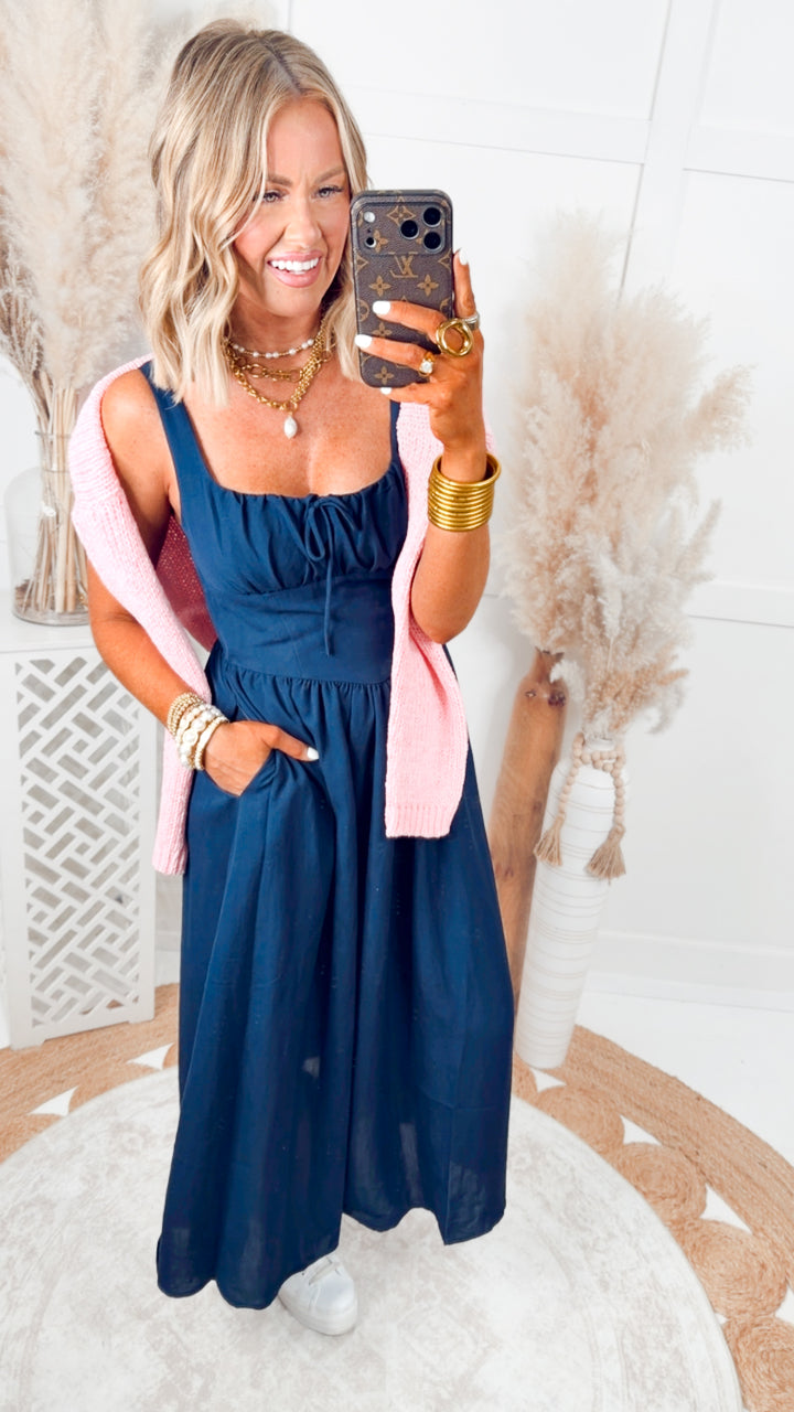 The Sailor’s Knot Midi Dress-Navy